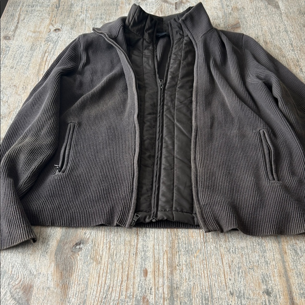 Men's Quilted-Trim Knit Jacket - Dark Charcoal